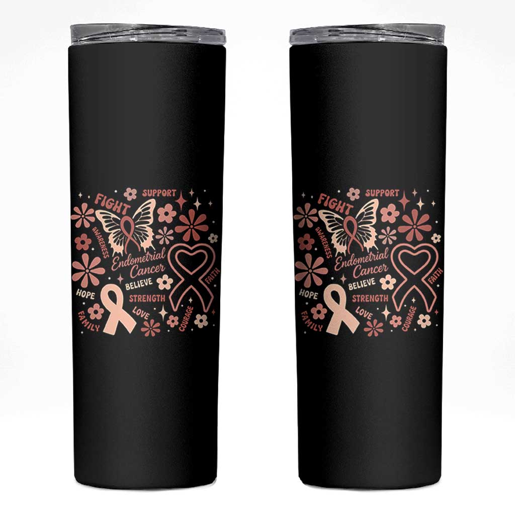 Floral Butterfly Endometrial Cancer Awareness Skinny Tumbler Believe Strength Faith
