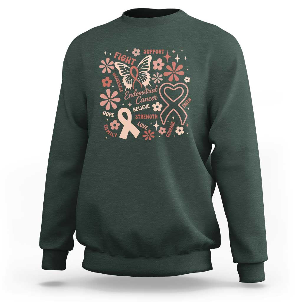 Floral Butterfly Endometrial Cancer Awareness Sweatshirt Believe Strength Faith