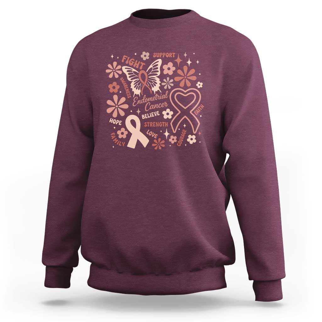Floral Butterfly Endometrial Cancer Awareness Sweatshirt Believe Strength Faith