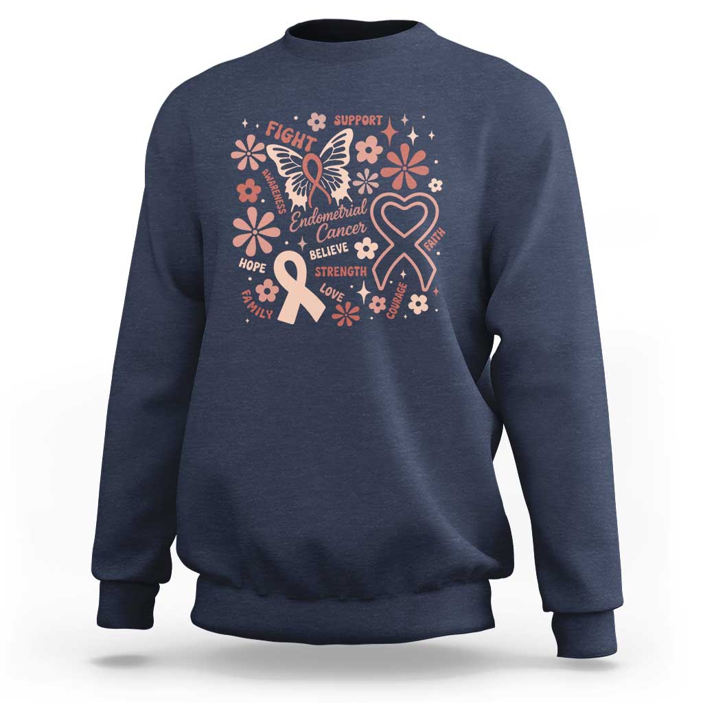 Floral Butterfly Endometrial Cancer Awareness Sweatshirt Believe Strength Faith