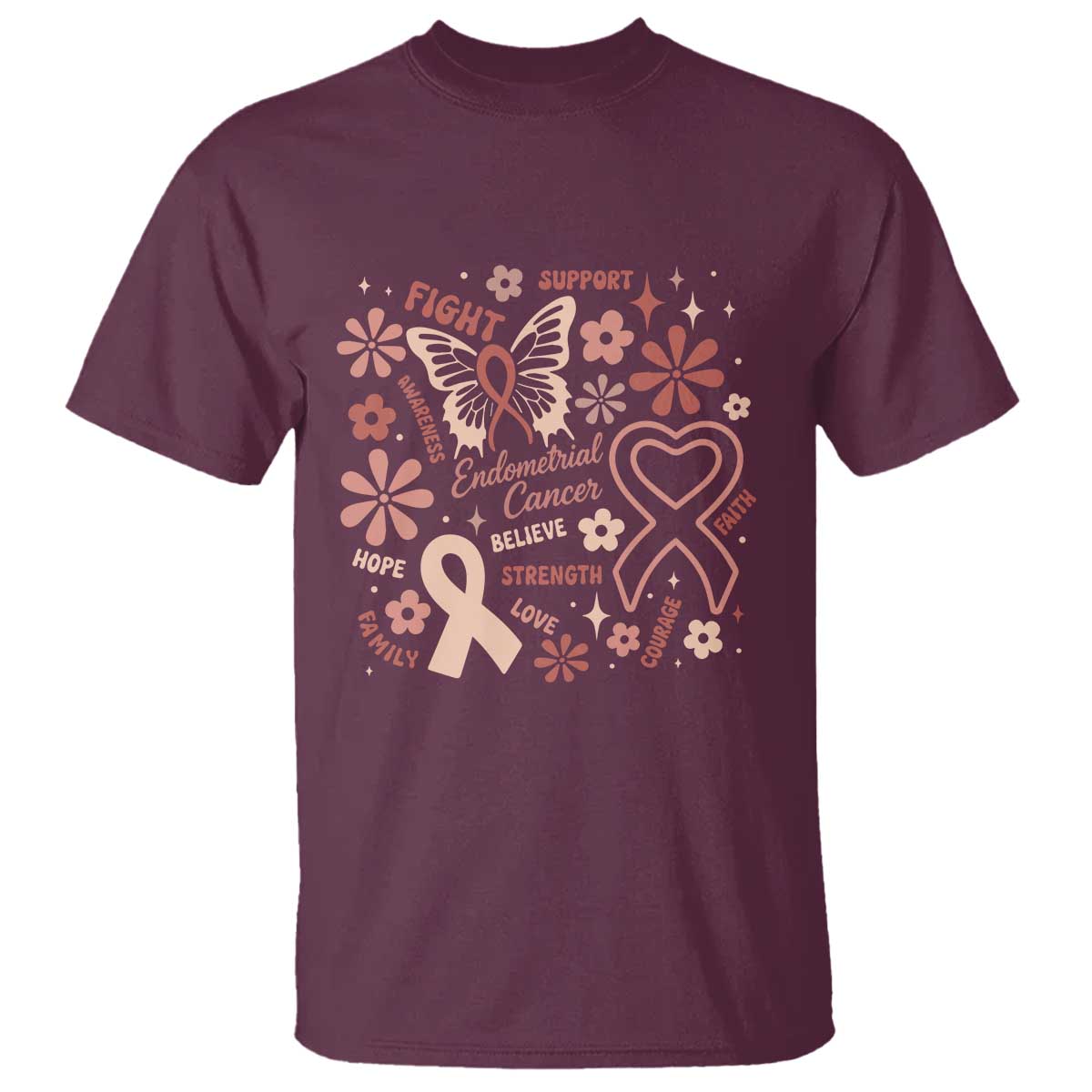Floral Butterfly Endometrial Cancer Awareness T Shirt Believe Strength Faith