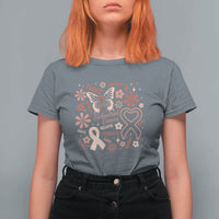 Floral Butterfly Endometrial Cancer Awareness T Shirt For Women Believe Strength Faith