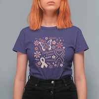 Floral Butterfly Endometrial Cancer Awareness T Shirt For Women Believe Strength Faith