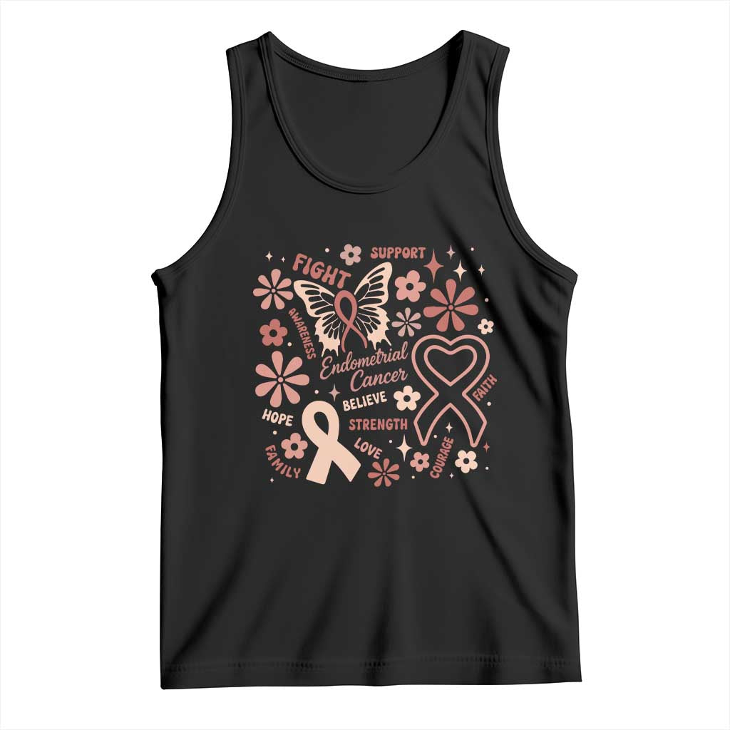 Floral Butterfly Endometrial Cancer Awareness Tank Top Believe Strength Faith