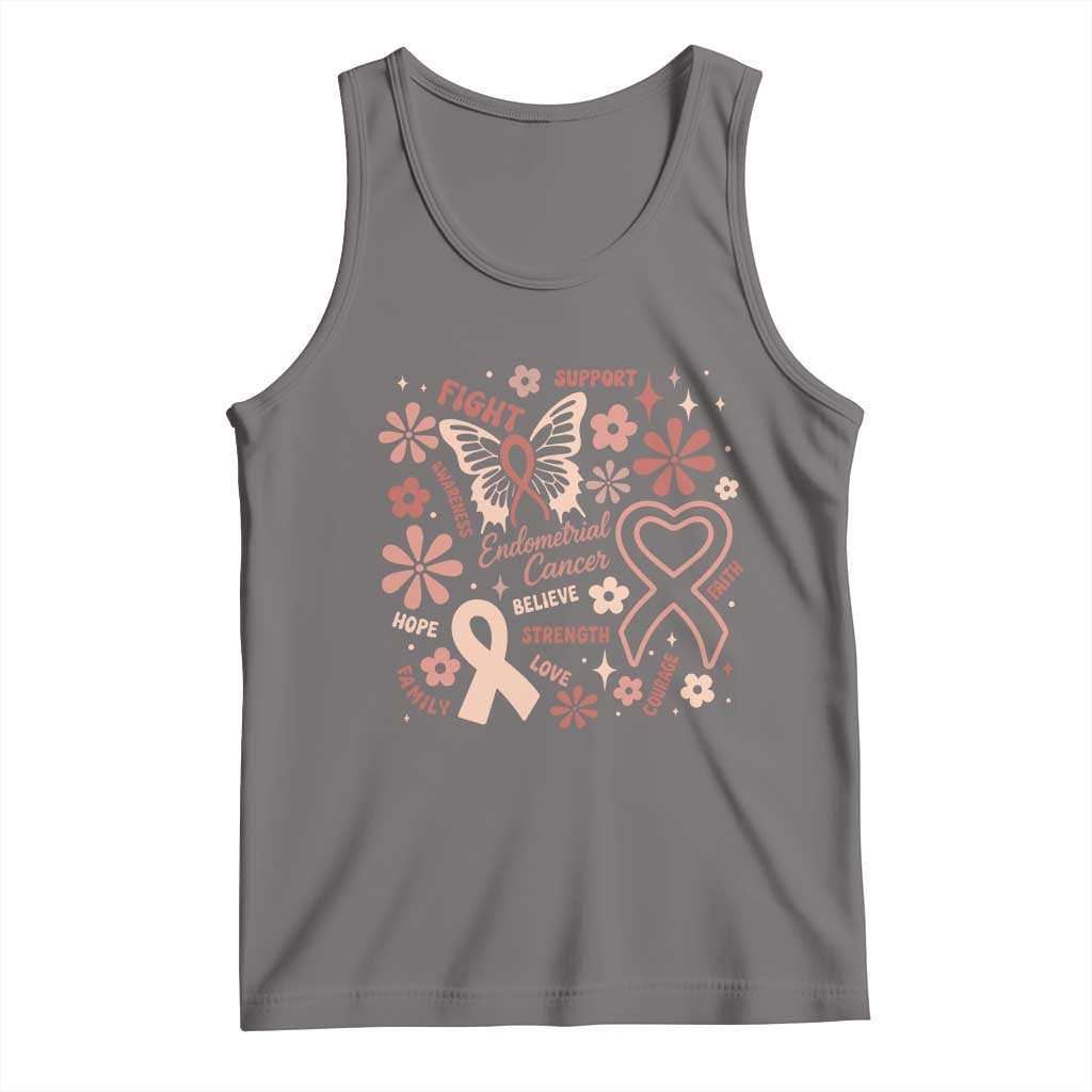 Floral Butterfly Endometrial Cancer Awareness Tank Top Believe Strength Faith