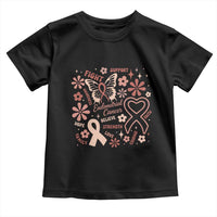 Floral Butterfly Endometrial Cancer Awareness Toddler T Shirt Believe Strength Faith
