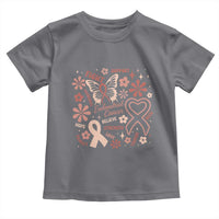 Floral Butterfly Endometrial Cancer Awareness Toddler T Shirt Believe Strength Faith