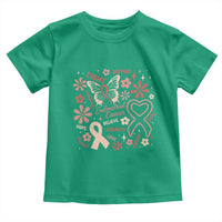 Floral Butterfly Endometrial Cancer Awareness Toddler T Shirt Believe Strength Faith