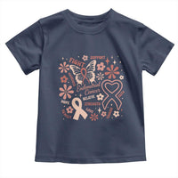 Floral Butterfly Endometrial Cancer Awareness Toddler T Shirt Believe Strength Faith