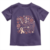 Floral Butterfly Endometrial Cancer Awareness Toddler T Shirt Believe Strength Faith