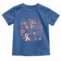 Floral Butterfly Endometrial Cancer Awareness Toddler T Shirt Believe Strength Faith
