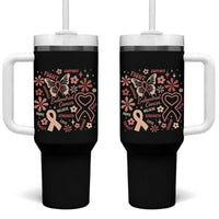 Floral Butterfly Endometrial Cancer Awareness Tumbler With Handle Believe Strength Faith