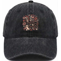 Floral Butterfly Endometrial Cancer Awareness Washed Cotton Baseball Cap Believe Strength Faith
