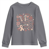 Floral Butterfly Endometrial Cancer Awareness Youth Sweatshirt Believe Strength Faith
