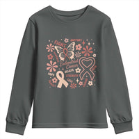 Floral Butterfly Endometrial Cancer Awareness Youth Sweatshirt Believe Strength Faith