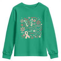 Floral Butterfly Endometrial Cancer Awareness Youth Sweatshirt Believe Strength Faith