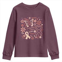 Floral Butterfly Endometrial Cancer Awareness Youth Sweatshirt Believe Strength Faith