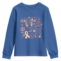 Floral Butterfly Endometrial Cancer Awareness Youth Sweatshirt Believe Strength Faith