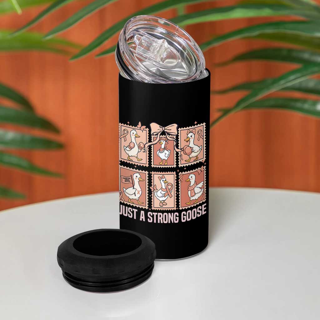 Funny Endometrial Cancer Warrior Goose 4 in 1 Can Cooler Tumbler Just A Strong Goose