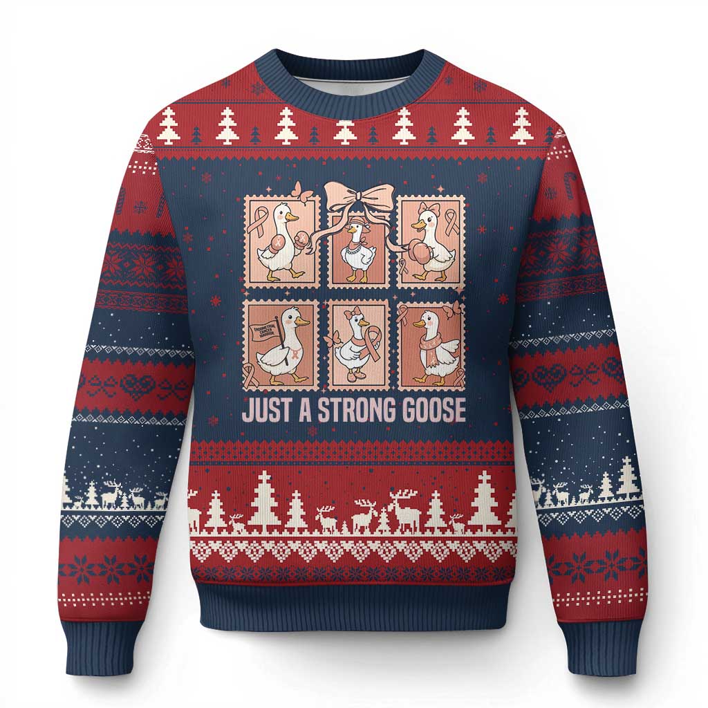 Funny Endometrial Cancer Warrior Goose Ugly Christmas Sweater Just A Strong Goose