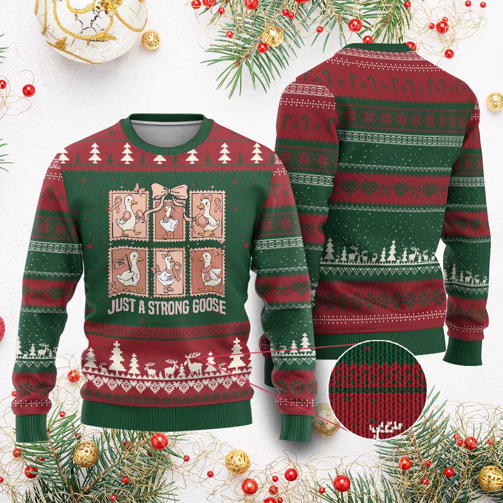 Funny Endometrial Cancer Warrior Goose Ugly Christmas Sweater Just A Strong Goose