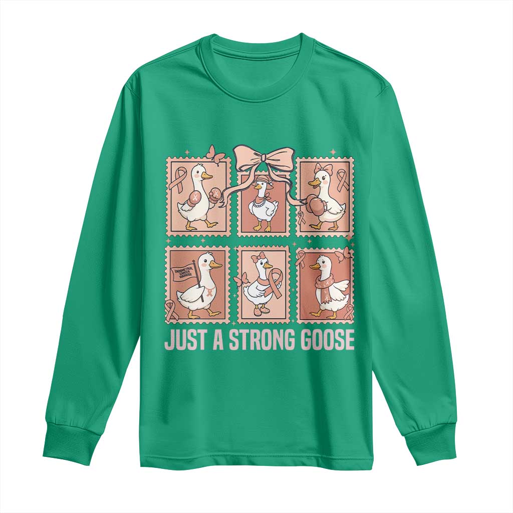 Funny Endometrial Cancer Warrior Goose Long Sleeve Shirt Just A Strong Goose