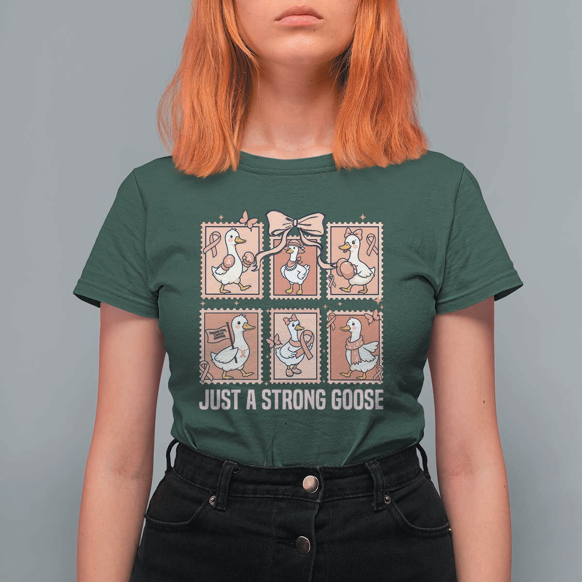 Funny Endometrial Cancer Warrior Goose T Shirt For Women Just A Strong Goose