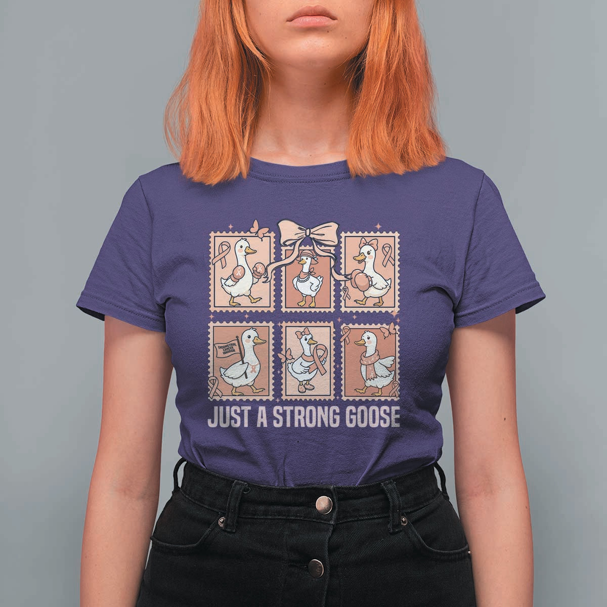 Funny Endometrial Cancer Warrior Goose T Shirt For Women Just A Strong Goose