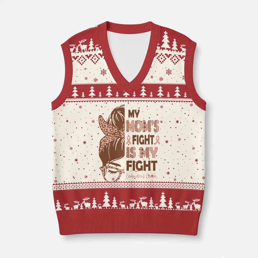 Endometrial Cancer Support V-Neck Knit Sweater Vest My Moms Fight My Fight