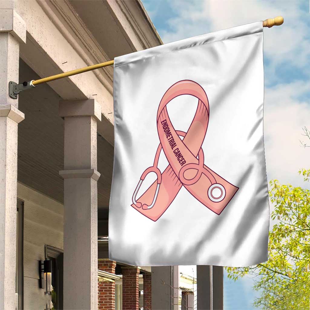 Endometrial Cancer Healthcare Warrior Garden Flag Peach Stethoscope Nurse