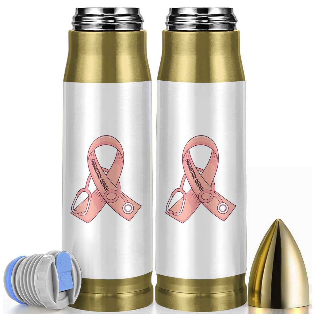 Endometrial Cancer Healthcare Warrior Bullet Tumbler Peach Stethoscope Nurse