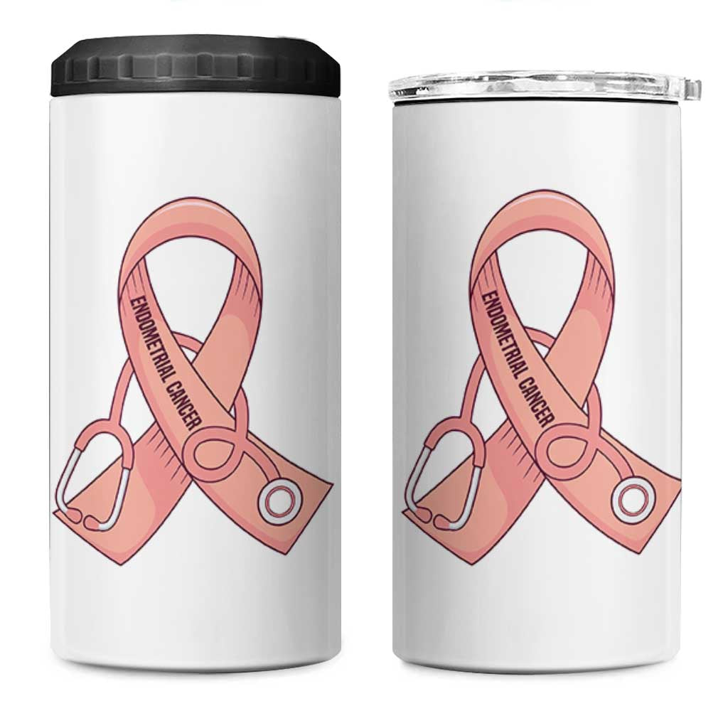 Endometrial Cancer Healthcare Warrior 4 in 1 Can Cooler Tumbler Peach Stethoscope Nurse