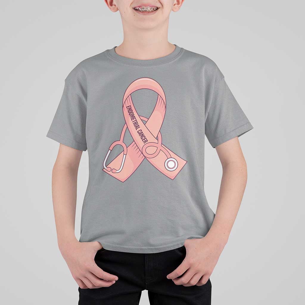 Endometrial Cancer Healthcare Warrior T Shirt For Kid Peach Stethoscope Nurse