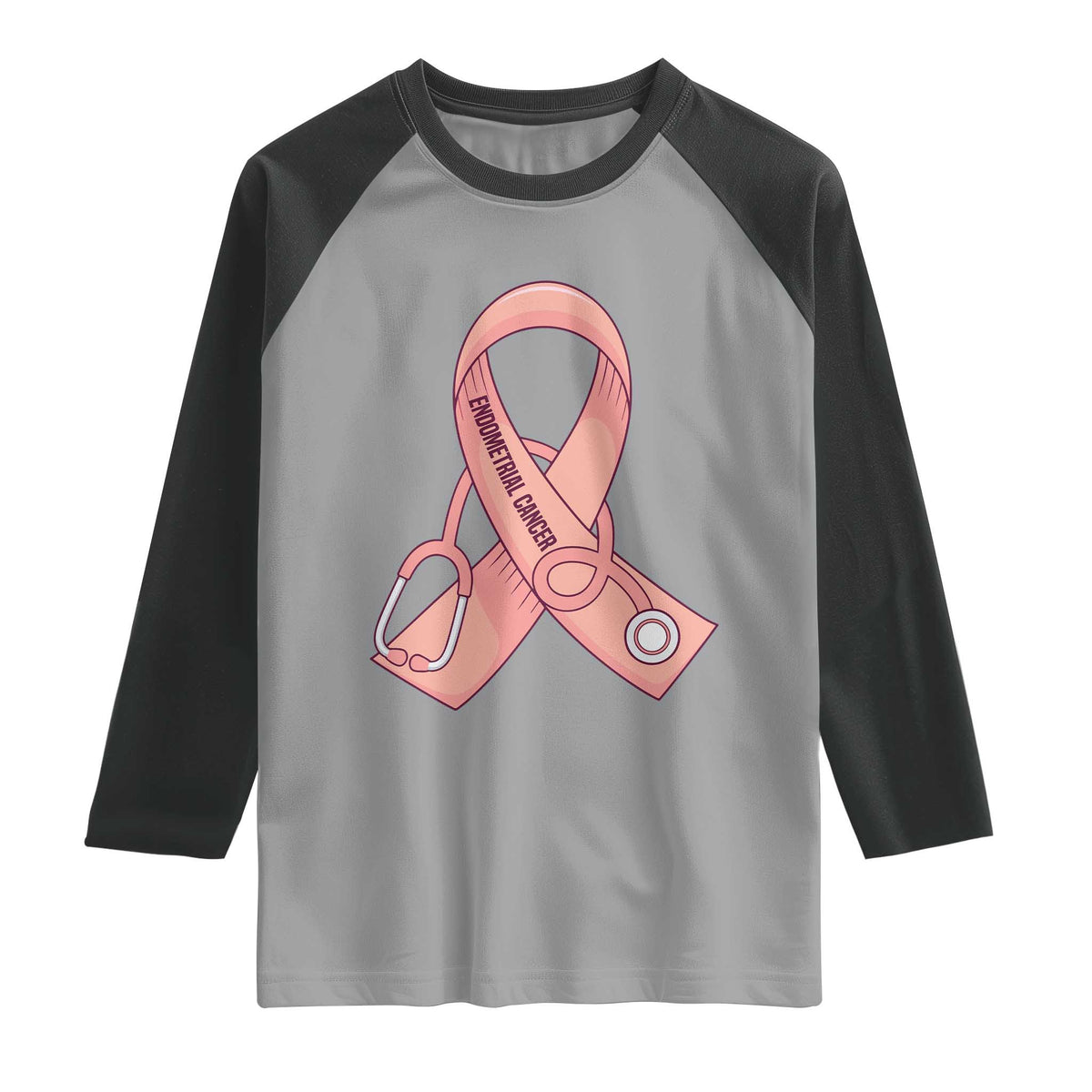 Endometrial Cancer Healthcare Warrior Raglan Shirt Peach Stethoscope Nurse