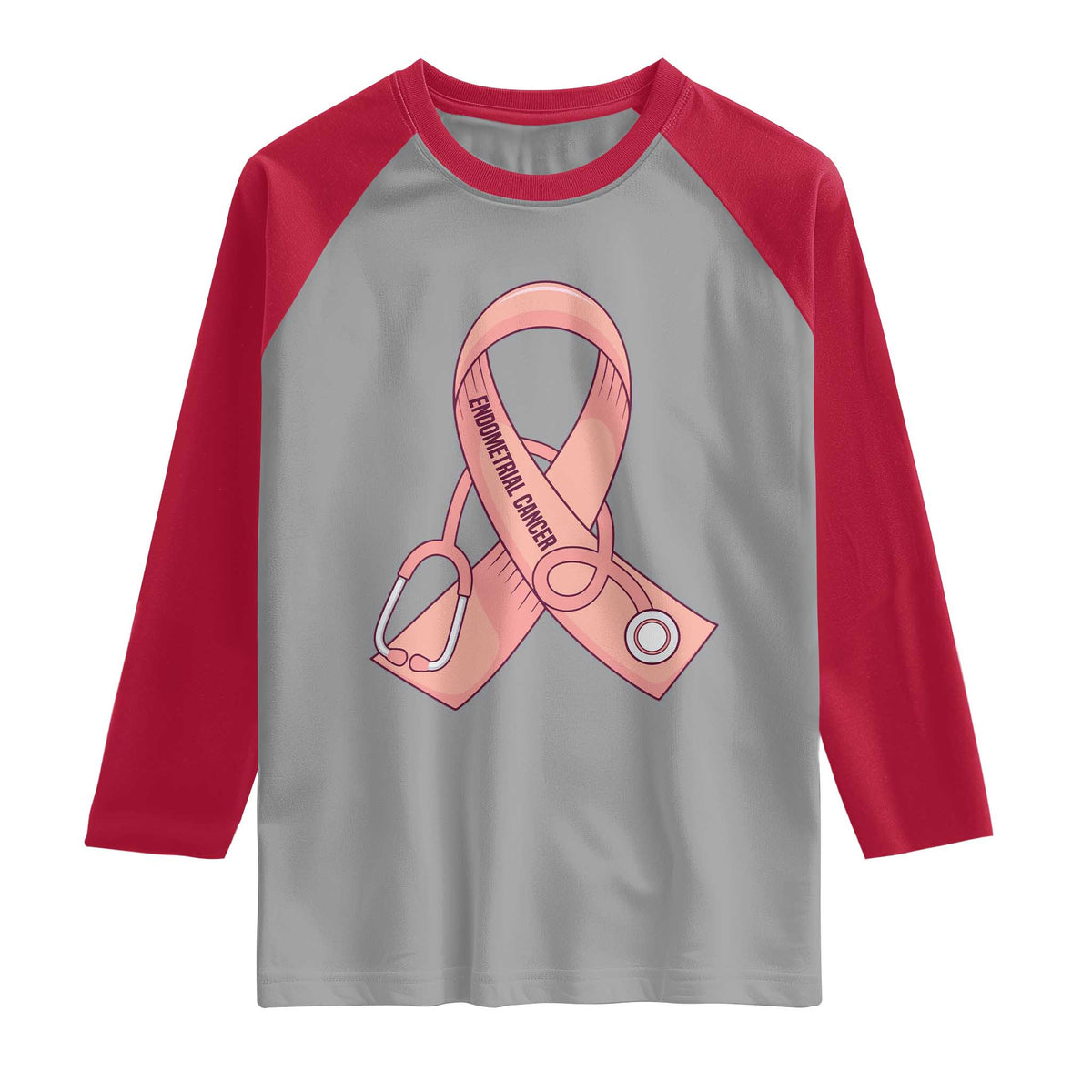 Endometrial Cancer Healthcare Warrior Raglan Shirt Peach Stethoscope Nurse