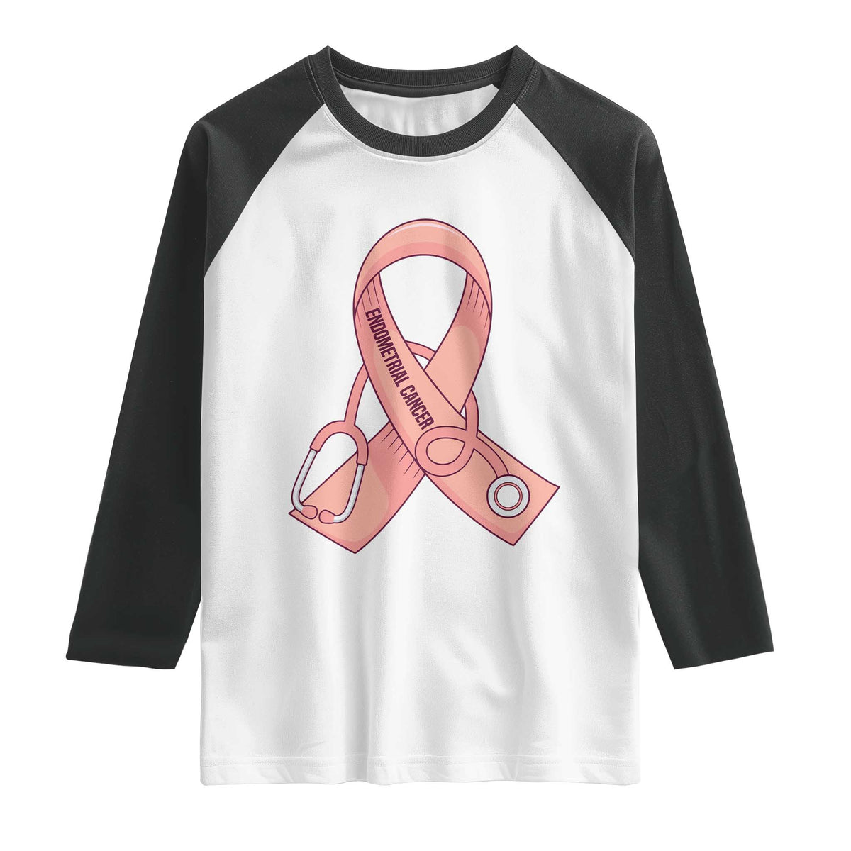 Endometrial Cancer Healthcare Warrior Raglan Shirt Peach Stethoscope Nurse