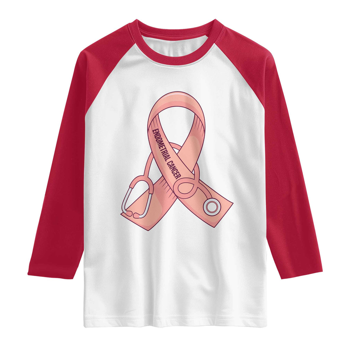 Endometrial Cancer Healthcare Warrior Raglan Shirt Peach Stethoscope Nurse