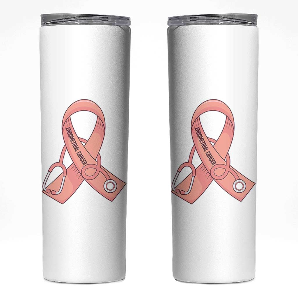 Endometrial Cancer Healthcare Warrior Skinny Tumbler Peach Stethoscope Nurse