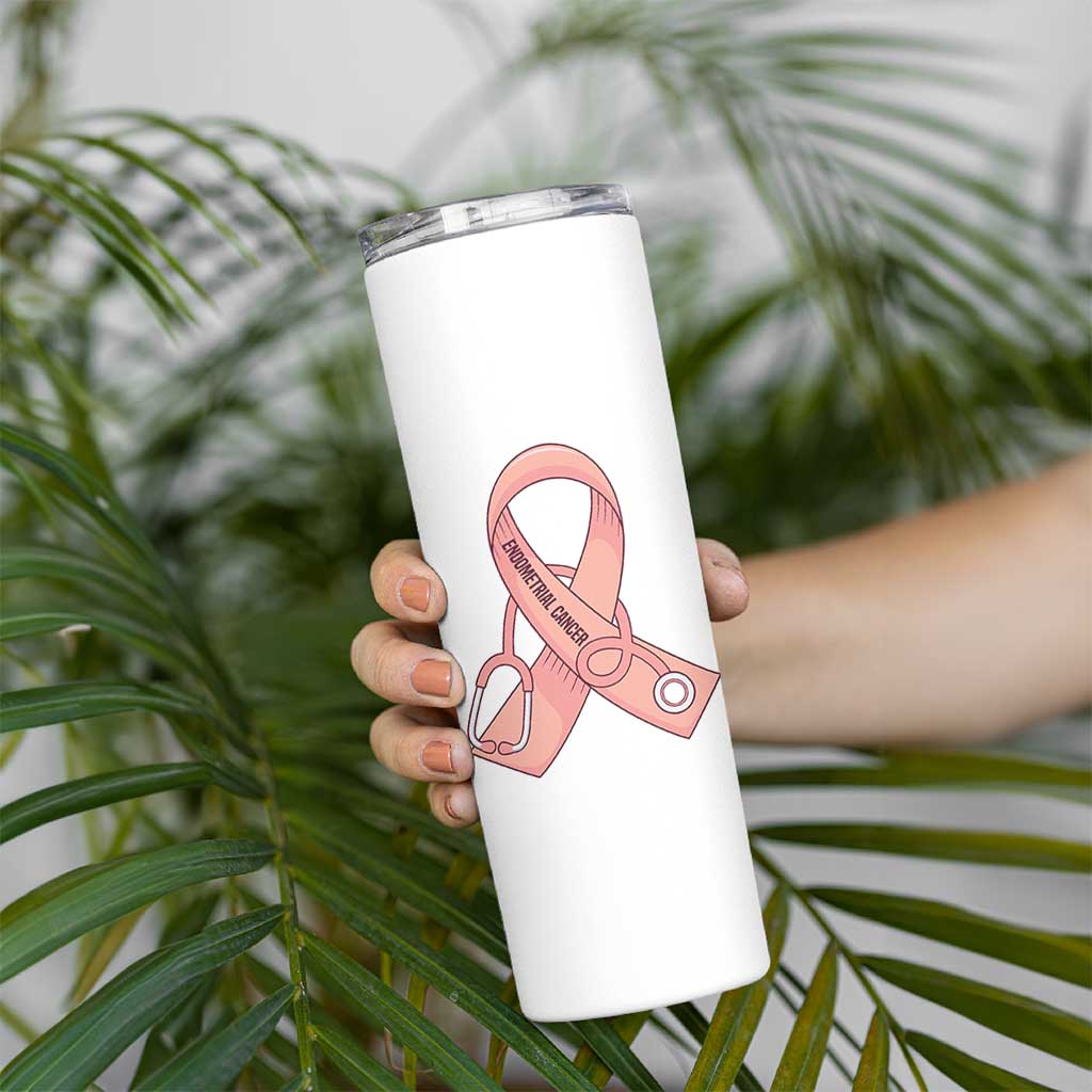 Endometrial Cancer Healthcare Warrior Skinny Tumbler Peach Stethoscope Nurse
