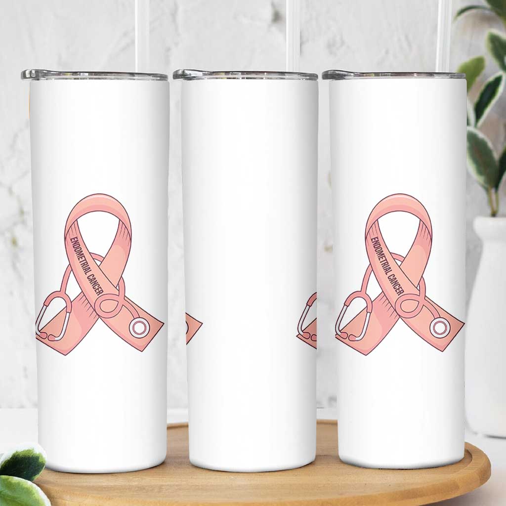 Endometrial Cancer Healthcare Warrior Skinny Tumbler Peach Stethoscope Nurse