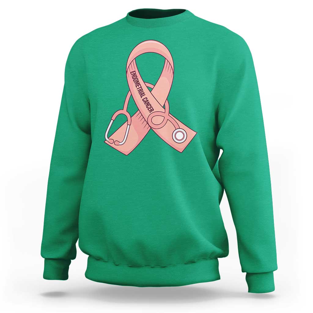 Endometrial Cancer Healthcare Warrior Sweatshirt Peach Stethoscope Nurse