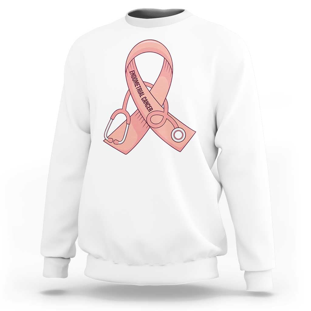 Endometrial Cancer Healthcare Warrior Sweatshirt Peach Stethoscope Nurse