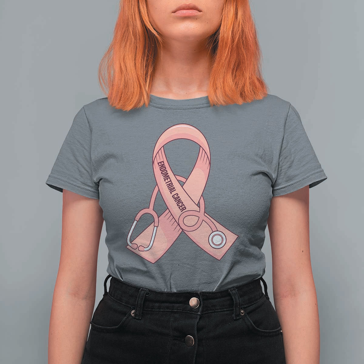 Endometrial Cancer Healthcare Warrior T Shirt For Women Peach Stethoscope Nurse