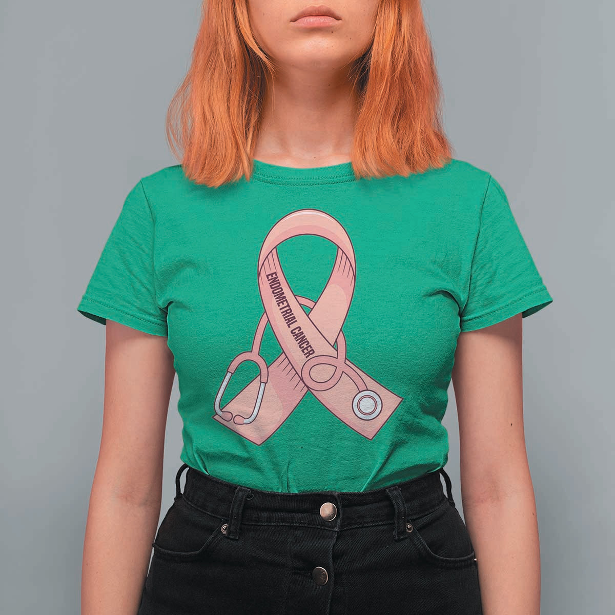 Endometrial Cancer Healthcare Warrior T Shirt For Women Peach Stethoscope Nurse