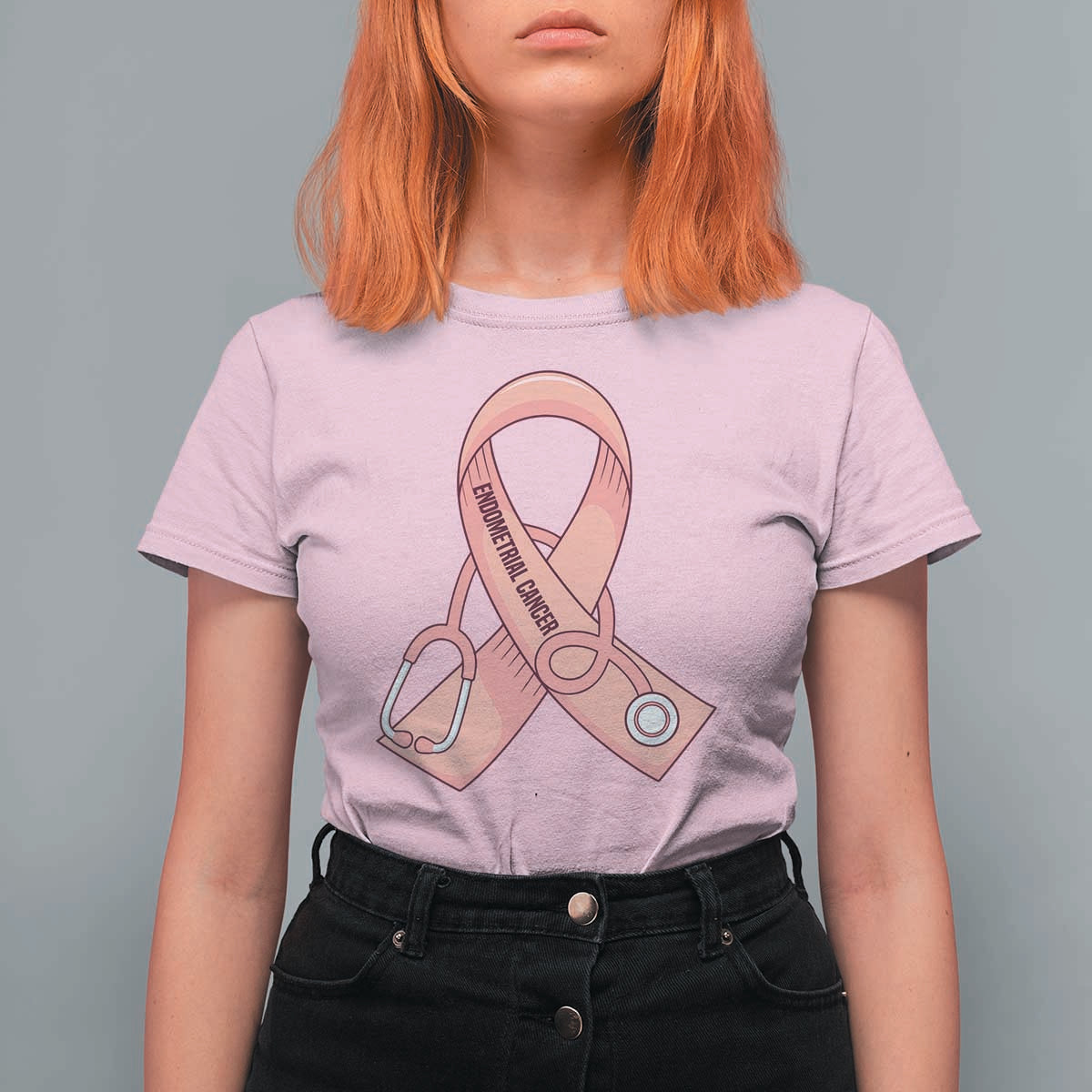 Endometrial Cancer Healthcare Warrior T Shirt For Women Peach Stethoscope Nurse