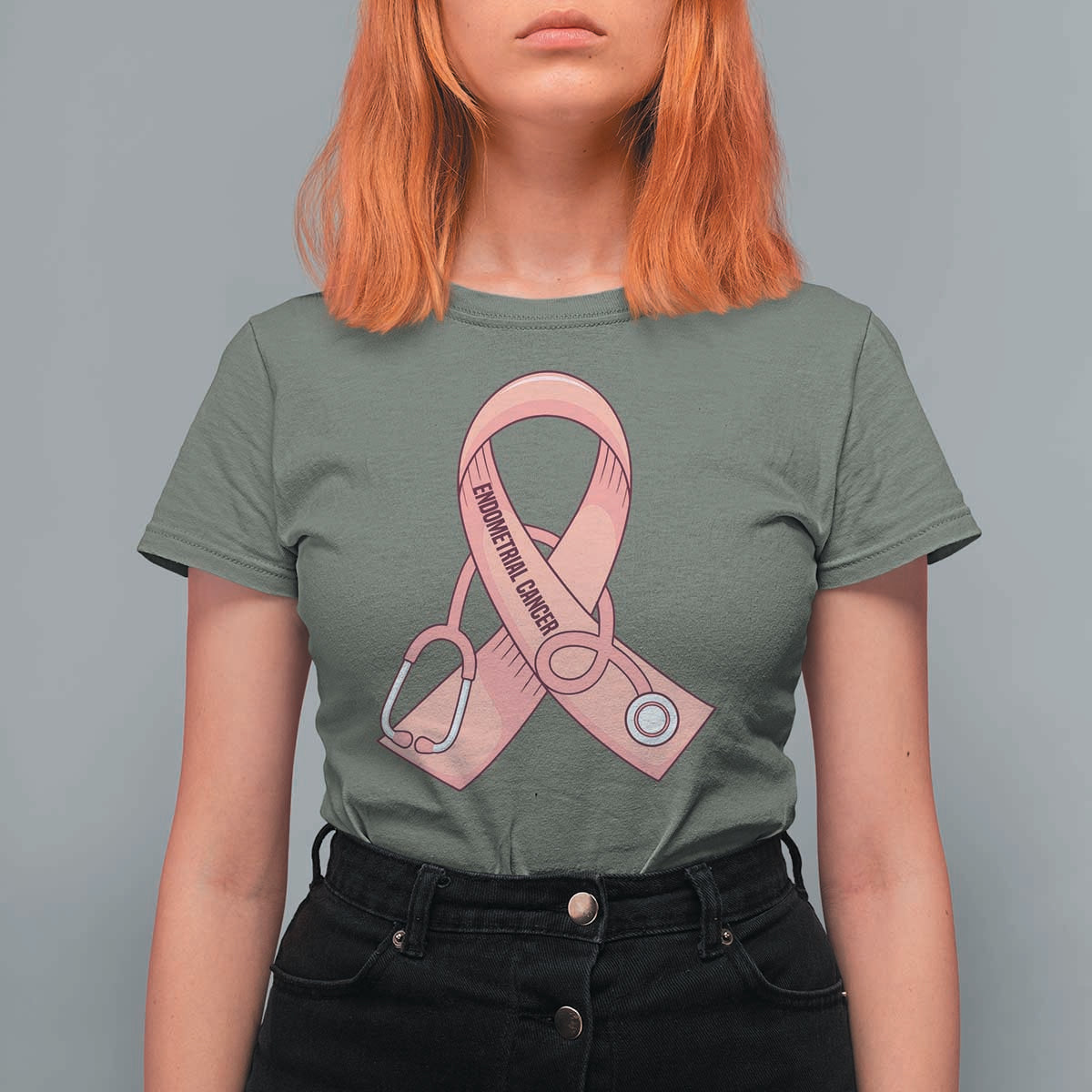 Endometrial Cancer Healthcare Warrior T Shirt For Women Peach Stethoscope Nurse