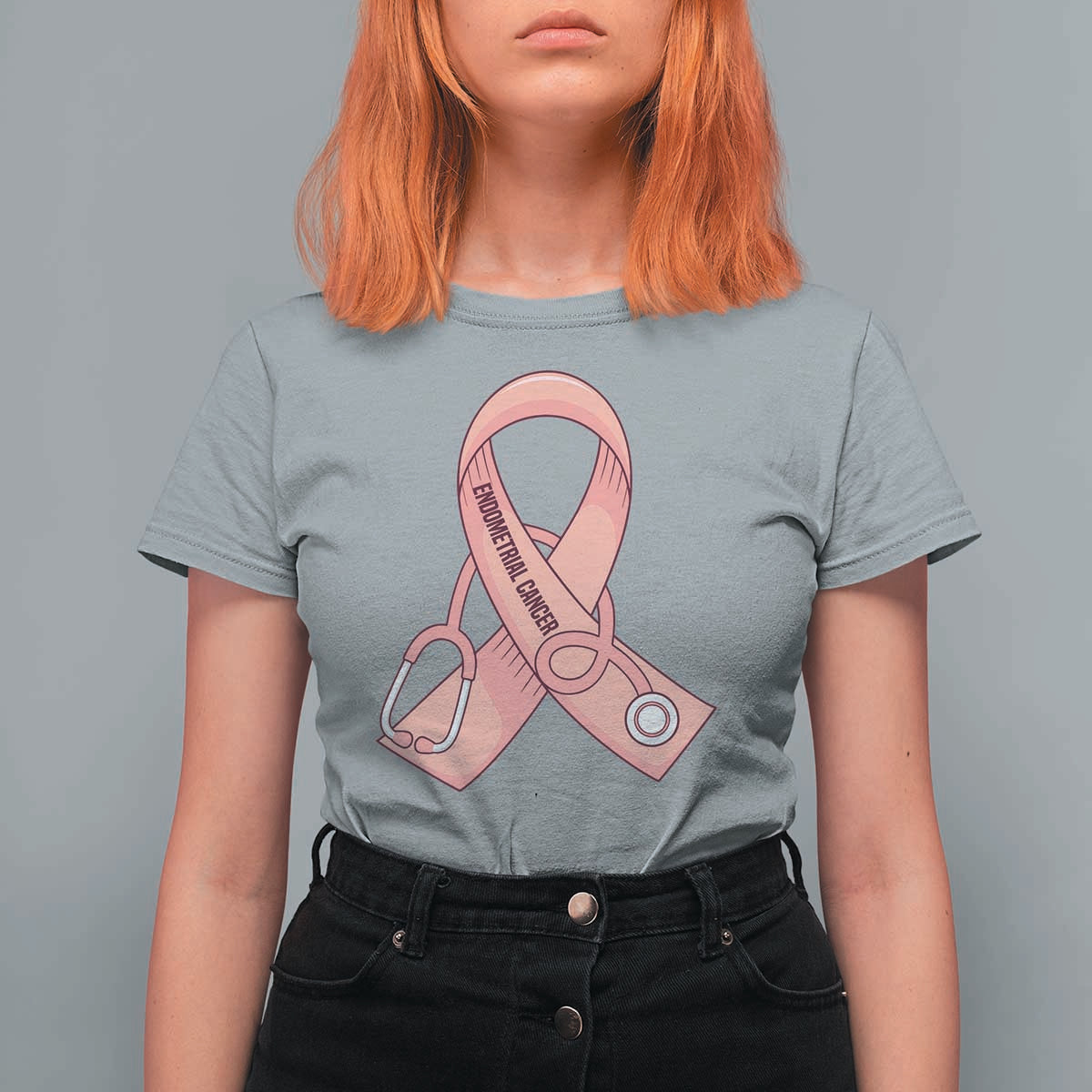 Endometrial Cancer Healthcare Warrior T Shirt For Women Peach Stethoscope Nurse