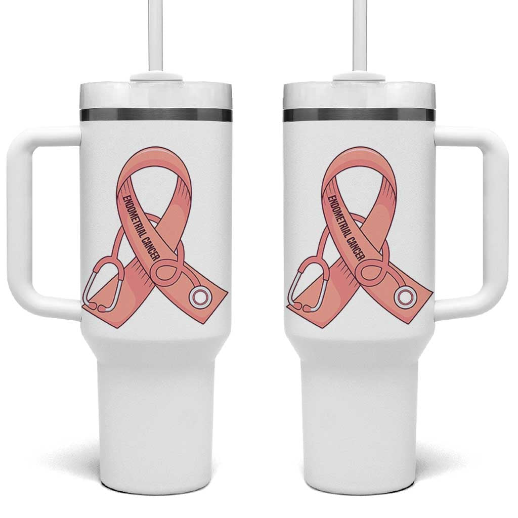 Endometrial Cancer Healthcare Warrior Tumbler With Handle Peach Stethoscope Nurse