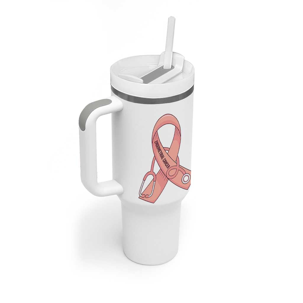 Endometrial Cancer Healthcare Warrior Tumbler With Handle Peach Stethoscope Nurse