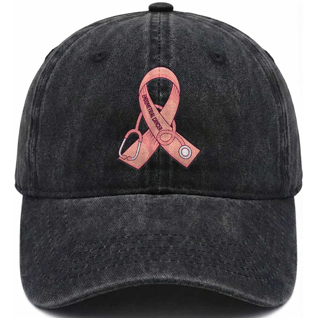 Endometrial Cancer Healthcare Warrior Washed Cotton Baseball Cap Peach Stethoscope Nurse